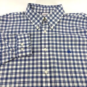 Brooks Brothers Regent Fit Blue White Plaid Supima Cotton Non-Iron Shirt Mens XL